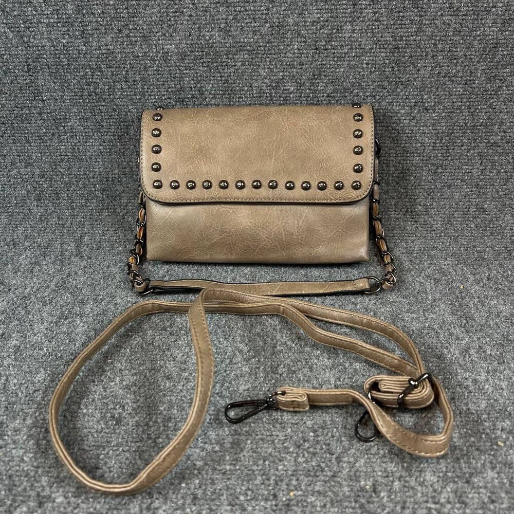 Sam & Hadley Women's Taupe Studded Flap Crossbody Bag Detachable Strap